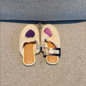 Roller Rabbit Cream Slippers with Heart Accents